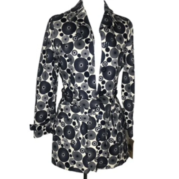 NWT Peck & Peck Navy/Vanilla Belted Fully Lined Coat Size M - Picture 1 of 12